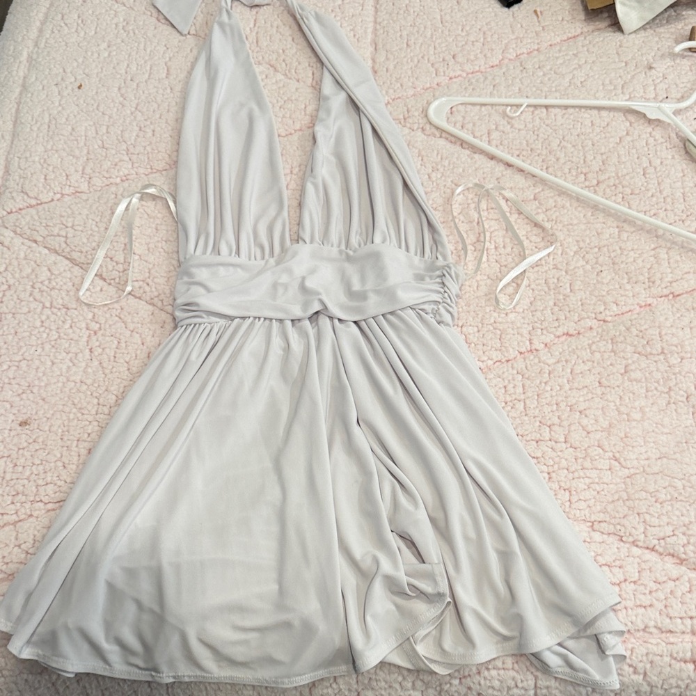 Windsor One-Shoulder Silver Halter Dress